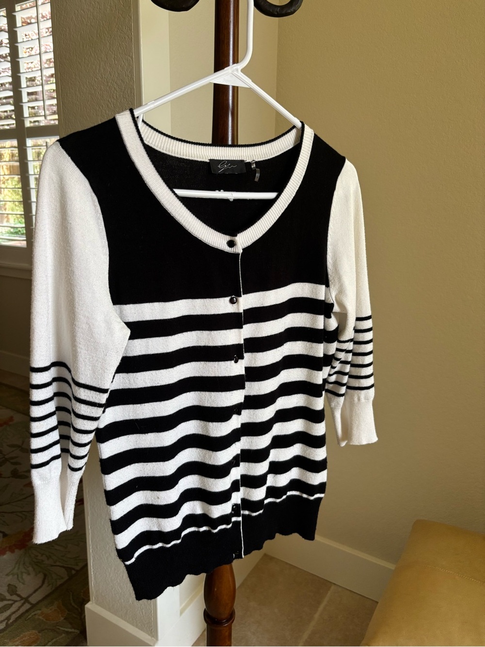 Striped Black and White Button-Front Cardigan